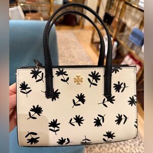 Tory Burch Blake Printed Mini Tote Daisy Floral Leather Top Handle Bag $400